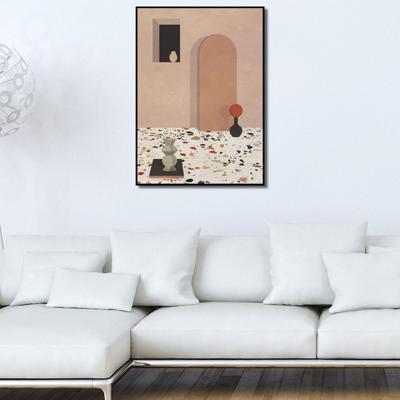 Toile d'art moderne nature morte, peinture d'architecture aux couleurs douces, décor mural pour la maison