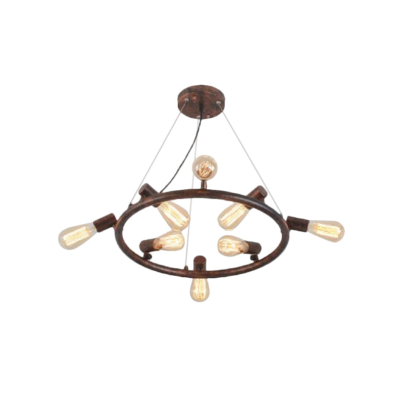 8/12 Lights Circular Hanging Light with Open Bulb Antique Stylish Dark Rust Wrought Iron Chandelier Light Fixture