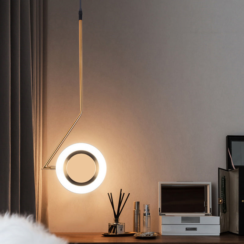 Gold Ring Hanging Pendant Light Minimalist Metal LED Dining Room Ceiling Lamp with Curved Arm