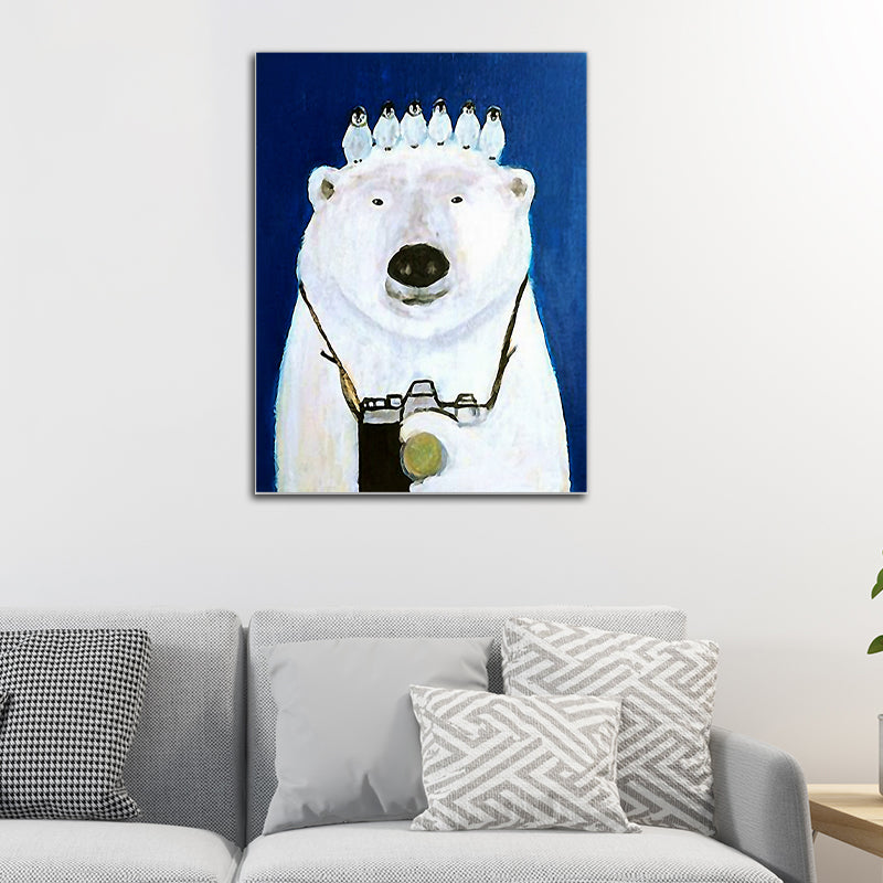 Illustration Polar Bear Wall Art Print for Living Room, Soft Color, Textured Surface