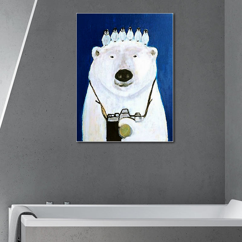 Illustration Polar Bear Wall Art Print for Living Room, Soft Color, Textured Surface