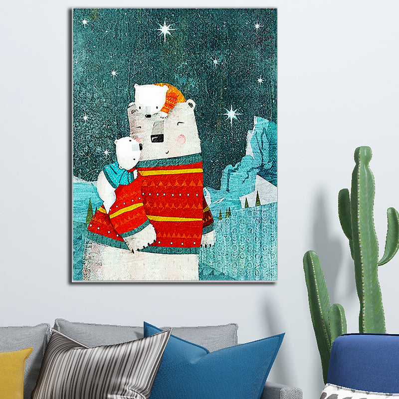 Illustration Polar Bear Wall Art Print for Living Room, Soft Color, Textured Surface