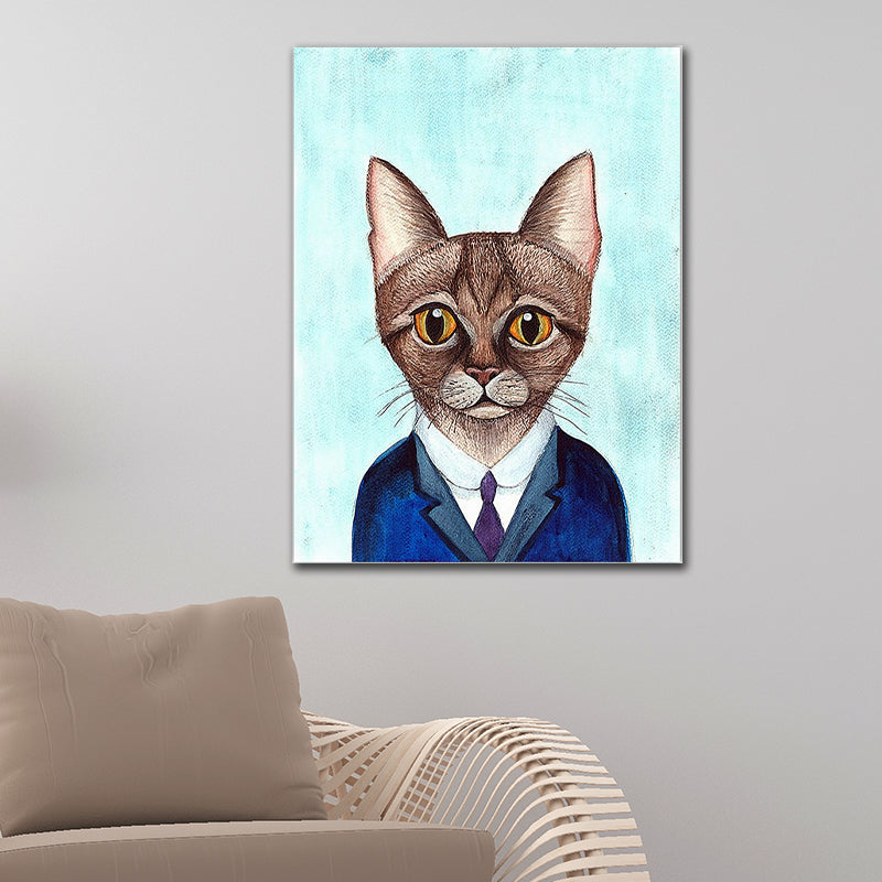 Textured Kitty Painting Wall Art Canvas Kids Style Wall Decor for Living Room