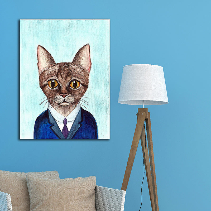 Textured Kitty Painting Wall Art Canvas Kids Style Wall Decor for Living Room