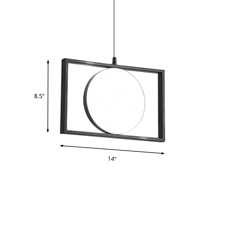 Rectangle noir pendentif suspendu post moderne en métal de suspension LED, horizontal / vertical