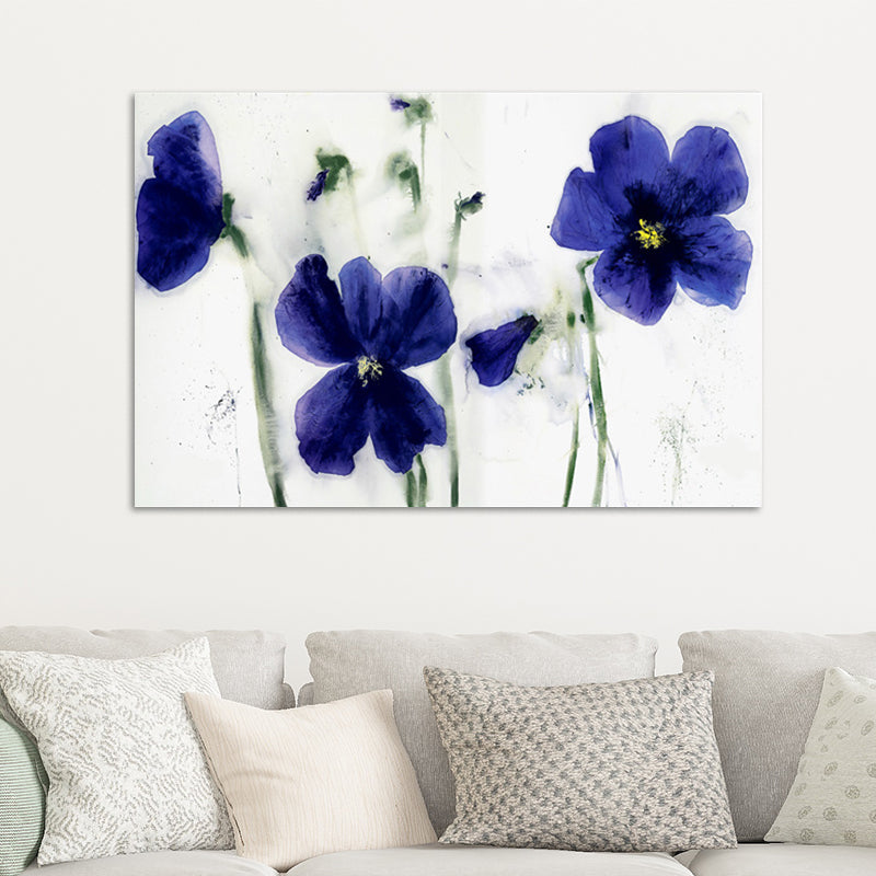 Blauwe bloemen muur decor aquarel minimalistische getextureerde canvas muur kunst voor hotel