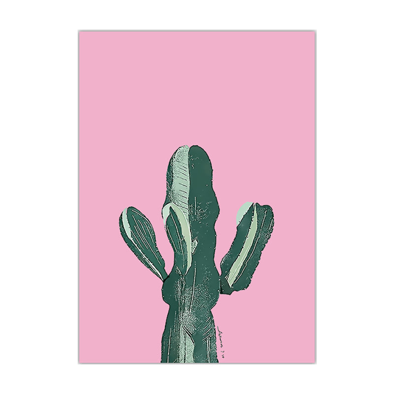 Tropix Plant Cactus Canvas Pastel Color Textured Wall Art Decor for Sitting Room