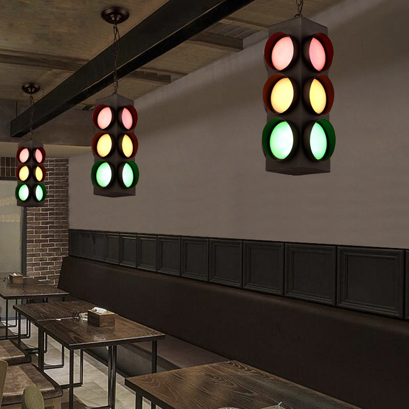Traffic Light Restaurant Pendant Lamp Metal Antique Creative Chandelier in Black Finish