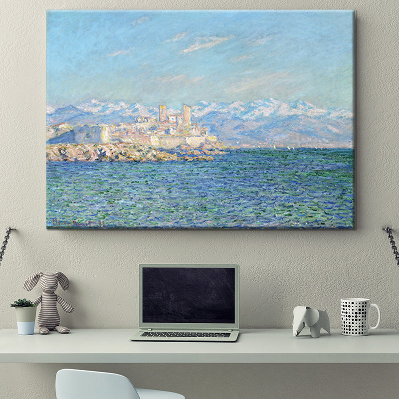 Mediterranean Seashore Castle Wall Art Blue Texture Wrapped Canvas for Dining Room