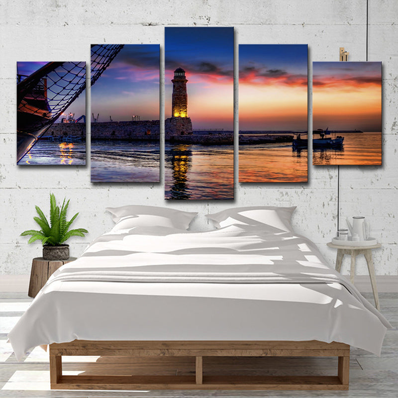 Toile murale Blue Tropics, retour des pêcheurs au crépuscule, décoration murale pour chambre à coucher