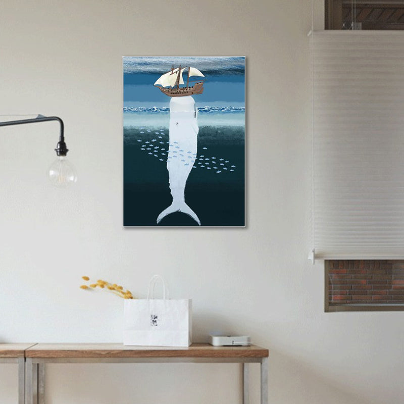 Pastel Color Kids Wall Art Sea Fish with Shelter Top Painting Canvas for Stairway