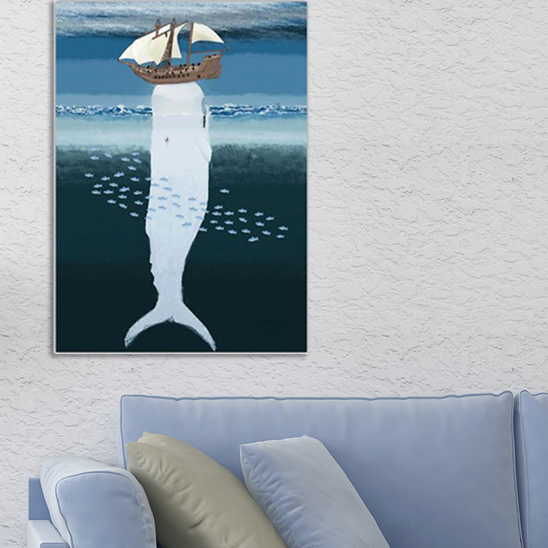 Pastel Color Kids Wall Art Sea Fish with Shelter Top Painting Canvas for Stairway