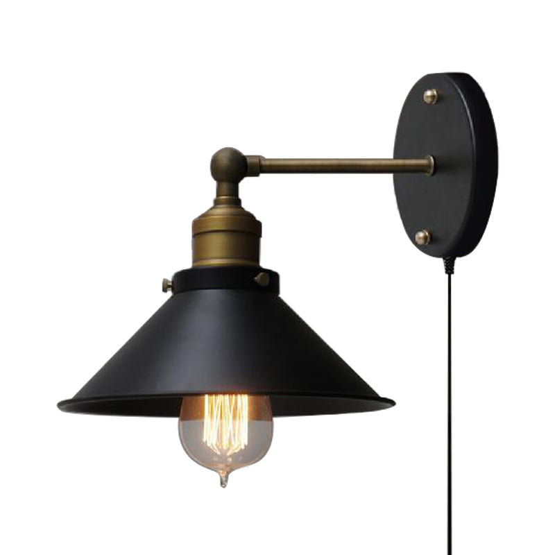 1 Kopf Metall Wandmontierte Lampe Vintage Stil schwarzer Finish konisch