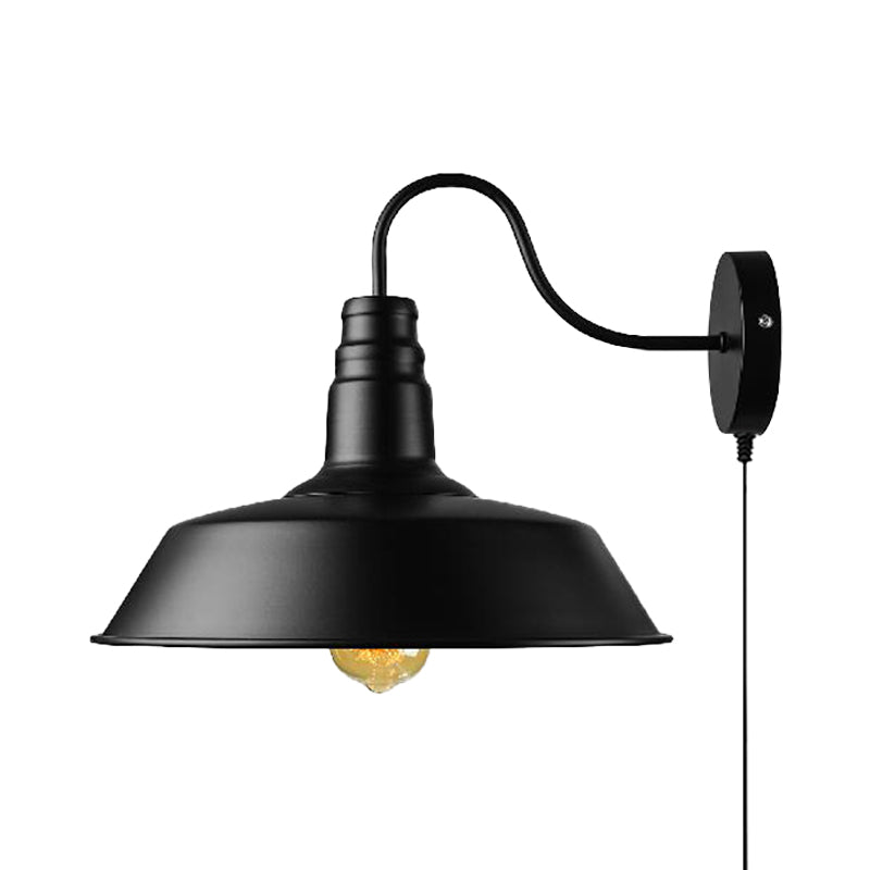 1 Head Barn Sconce Light Retro Style Black Finish Metal Wall Lamp with Plug-In Cord for Dining Room