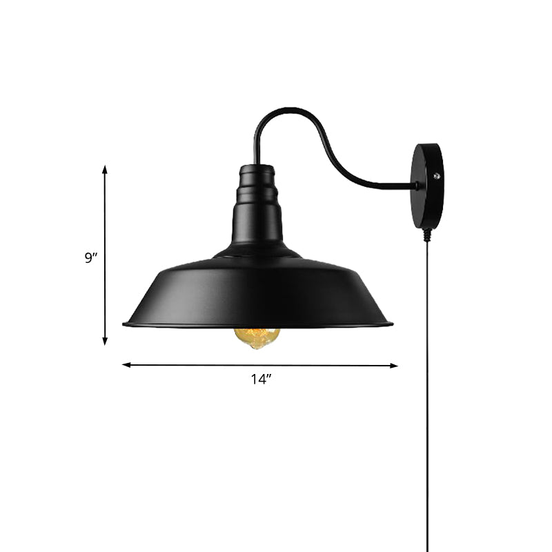 1 Head Barn Sconce Light Retro Style Black Finish Metal Wall Lamp with Plug-In Cord for Dining Room