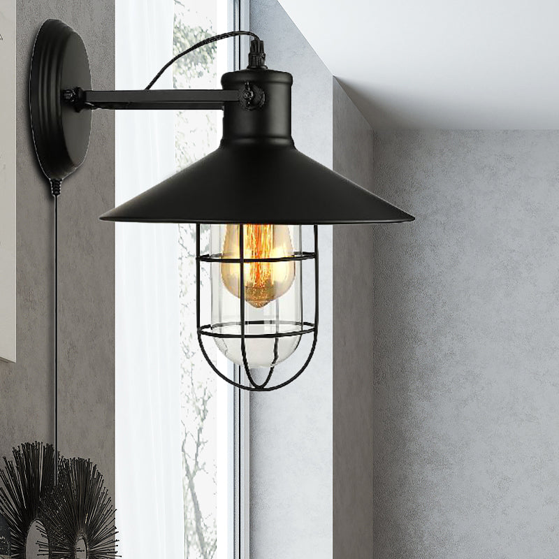 1 cône léger CONECE LUMIÈRE INDUSTRIAL BOOK ENCIGUR VERRE MUR MUR POUR CUISINE AVEC LA CAGE ET
