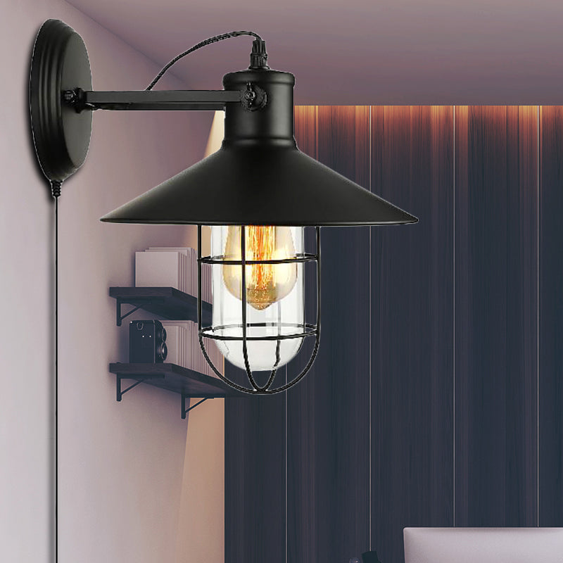 1 cône léger CONECE LUMIÈRE INDUSTRIAL BOOK ENCIGUR VERRE MUR MUR POUR CUISINE AVEC LA CAGE ET