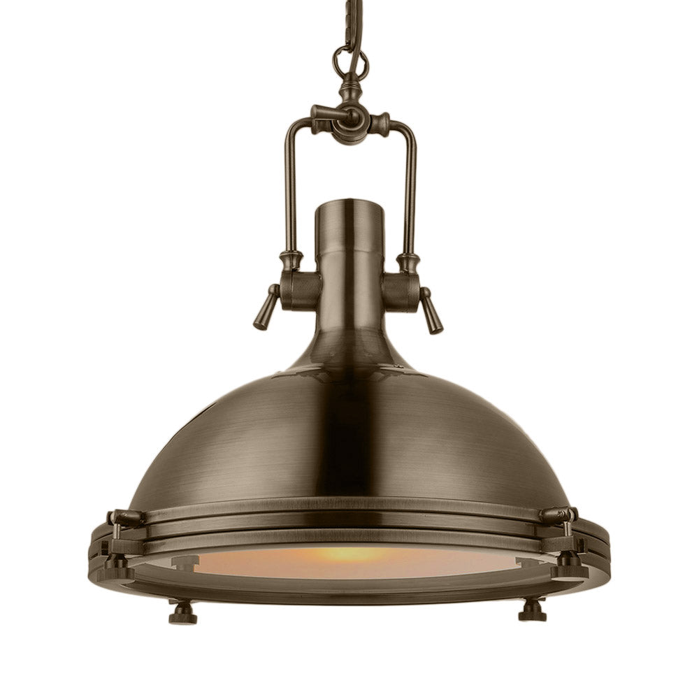 Antique Brass/Brass/Copper Finish 1 Light Pendant Lighting Industrial Metal Domed Ceiling Fixture with Frosted Diffuser