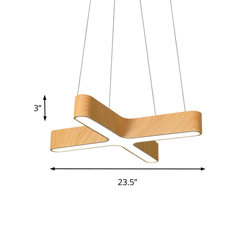 Lampada a sospensione in legno a croce LED moderno 23,5 "/35,5" Lampada a sospensione a soffitto di beige largo con diffusore opalino