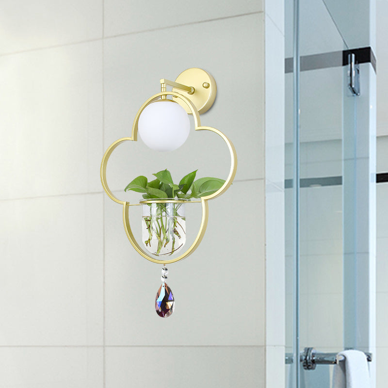 Lampe suspension de trèfle vintage 1 tête de tête de tête de tête en métal en or avec accent cristallin