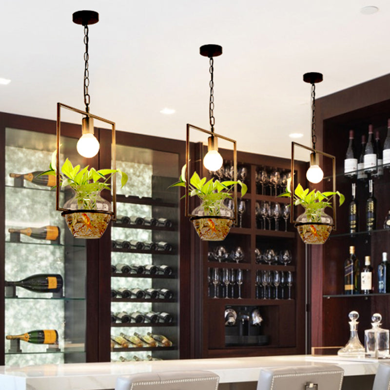 8"/15" W Rectangle Restaurant Drop Lamp Industrial Metal 1 Head Black LED Hanging Light Fixture