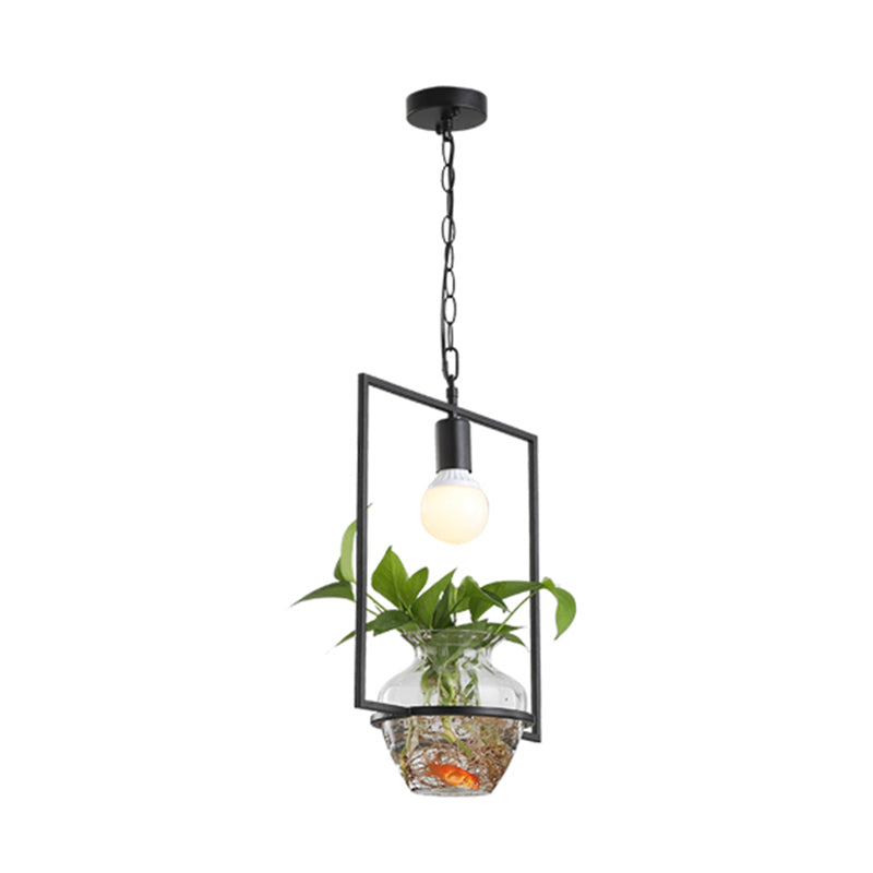8"/15" W Rectangle Restaurant Drop Lamp Industrial Metal 1 Head Black LED Hanging Light Fixture