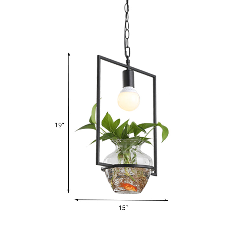 8"/15" W Rectangle Restaurant Drop Lamp Industrial Metal 1 Head Black LED Hanging Light Fixture