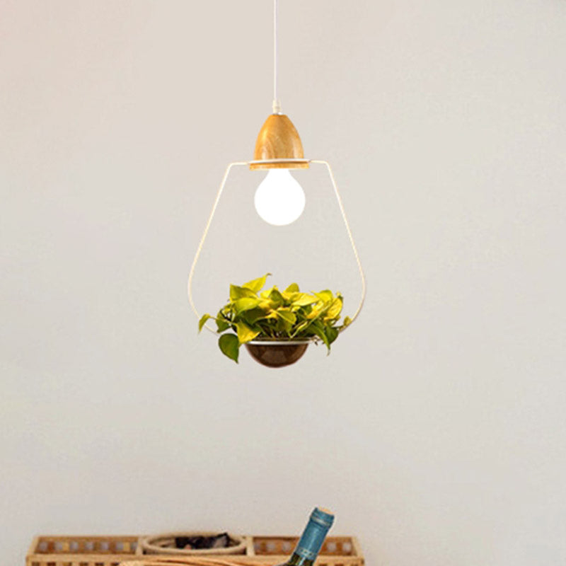 Black/White 1 Bulb Drop Pendant Industrial Metal Oval/Rectangle/Urn LED Plant Hanging Ceiling Light for Restaurant