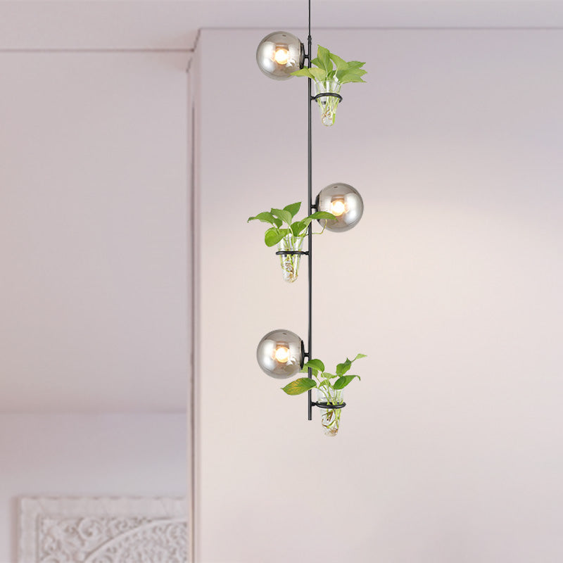 SPHERICA FLUSTER CLUSTANTE PENDANTE ANTICO ANTICO 3 TESTI SOGGIORI LIGHITTO LED in nero in nero/oro con latte bianco/fumo Grigio Glass Ombra