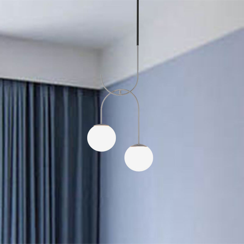 Industrial Globe Metal Down Lighting 2 Bulbs Milk White/Smoke Grey Glass LED Multi Light Pendant in Black/Grey/Gold