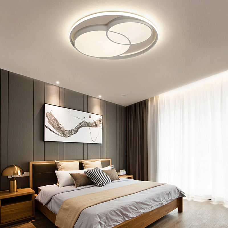 2 Crossed Circle Ceiling Flush Mount Modern Metal Black/White Integrated LED Bedroom Flush Mount Lighting in Warm/White
