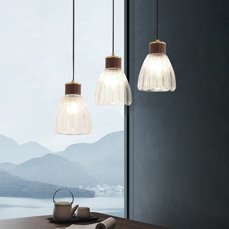 1-licht eetkamer hangende hanger Eenvoudig bruin plafondlicht met bel heldere glazen schaduw