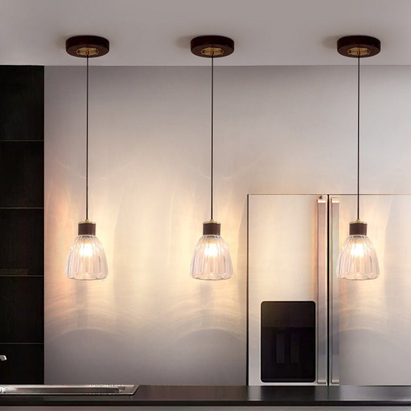 1-licht eetkamer hangende hanger Eenvoudig bruin plafondlicht met bel heldere glazen schaduw