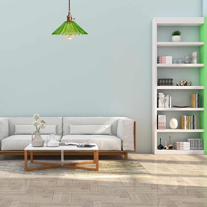 Scalloped Living Room Pendant Lamp Antiqued Grey/Orange/Blue Prismatic Glass 1 Bulb Brass Hanging Light Kit