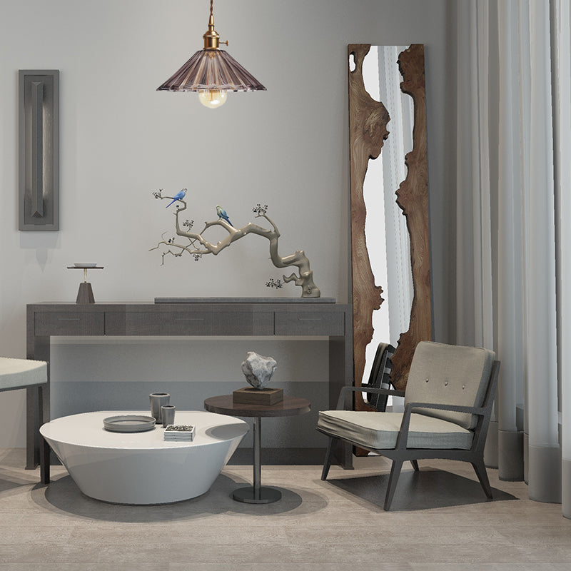 Scalloped Living Room Pendant Lamp Antiqued Grey/Orange/Blue Prismatic Glass 1 Bulb Brass Hanging Light Kit