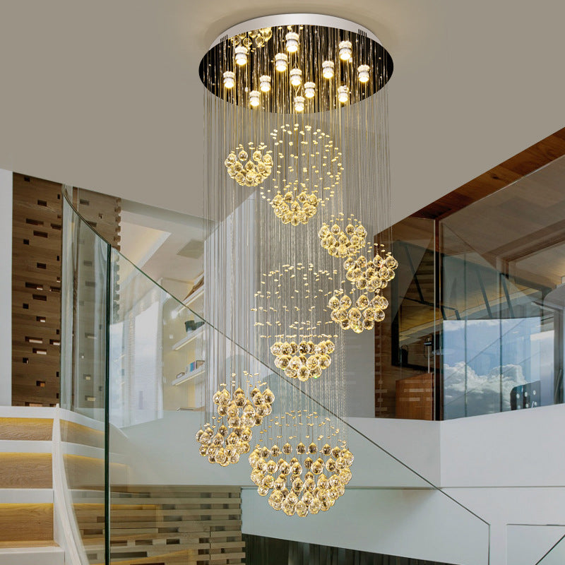 Crystal Gold Cluster Pendant Light Spiral 13 Heads Modern LED Hanging Ceiling Lamp with Round Canopy