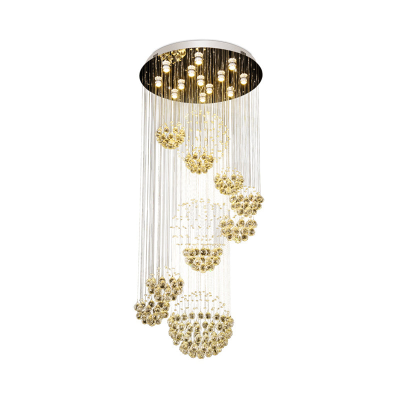 Crystal Gold Cluster Pendant Light Spiral 13 Heads Modern LED Hanging Ceiling Lamp with Round Canopy