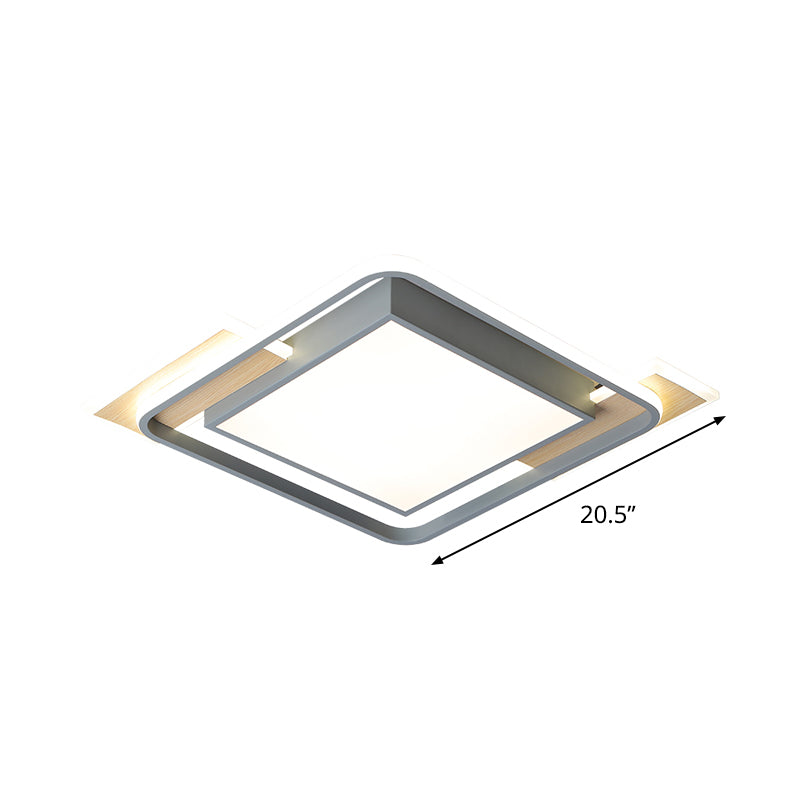 Grey Square Box Flush Mount Lighting Nordic Aluminum LED Ceiling Fixture with Frame Guard in Warm/White Light