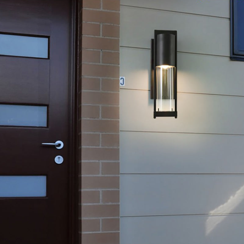 1 Light Metal Wall Sconce Lamp Modern Black/Rust Tube Outdoor Wall Mounted Light with Clear Glass Shade