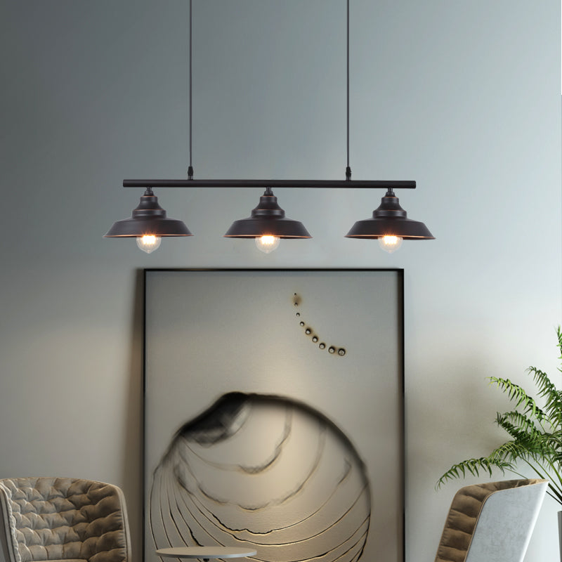 Barn Shade Dining Room Island Chandelier Industrial Metal 3 Bulbs Black Hanging Light Fixture