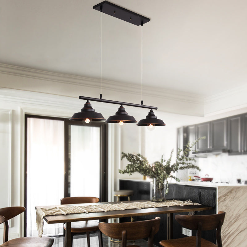 Barn Shade Dining Room Island Chandelier Industrial Metal 3 Bulbs Black Hanging Light Fixture