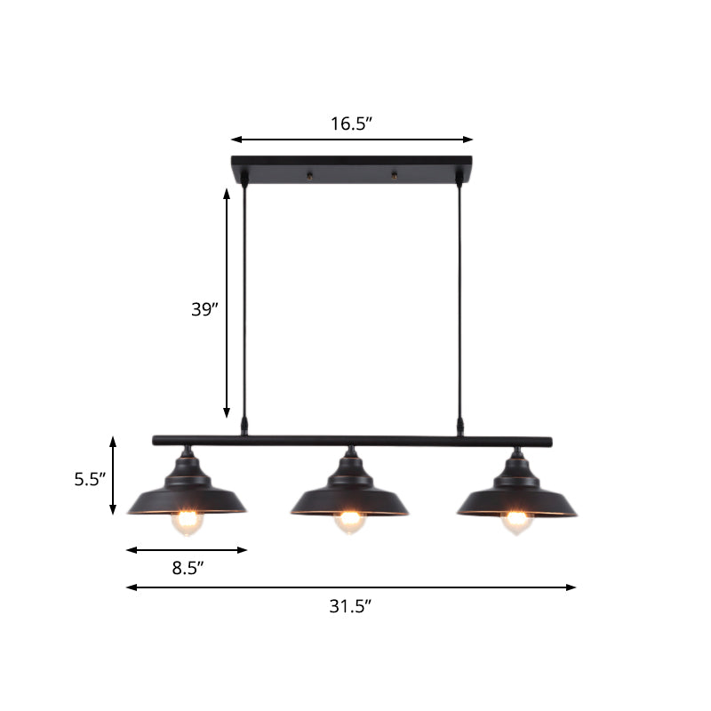 Barn Shade Dining Room Island Chandelier Industrial Metal 3 Bulbs Black Hanging Light Fixture