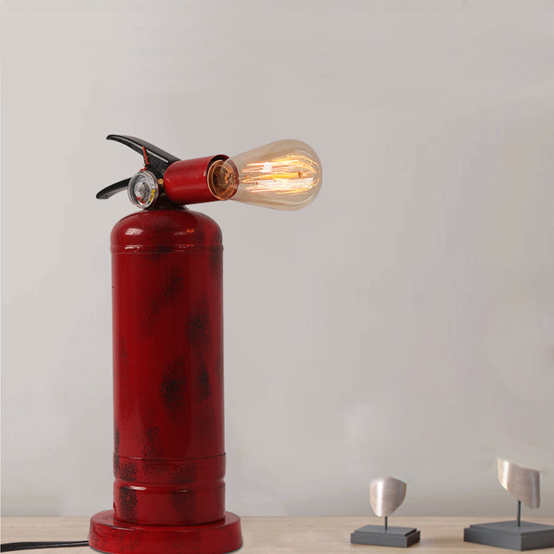 Lampada da tavolo a forma di estintore da bistrot Lampada da tavolo in metallo con 1 lampadina con finitura rossa con cavo di collegamento
