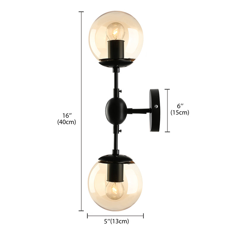 Aparte negro de 2 luces Ligero industrial Amber Glibe Globe Shade Fixture para sala de estar