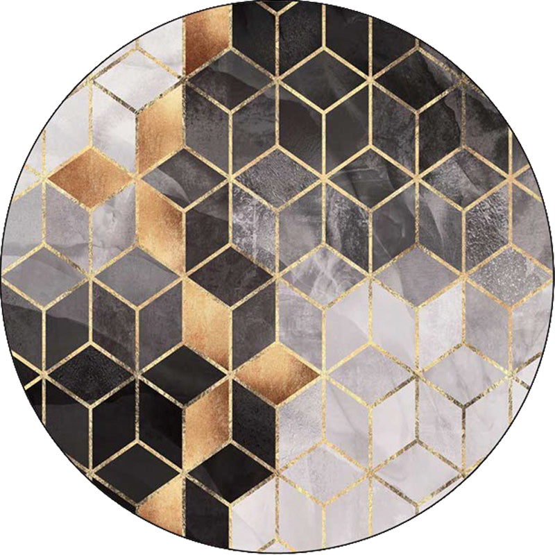 Black and Grey Modern Rug Polyester Geometric Print Rug Washable Non-Slip Backing Carpet for Living Room