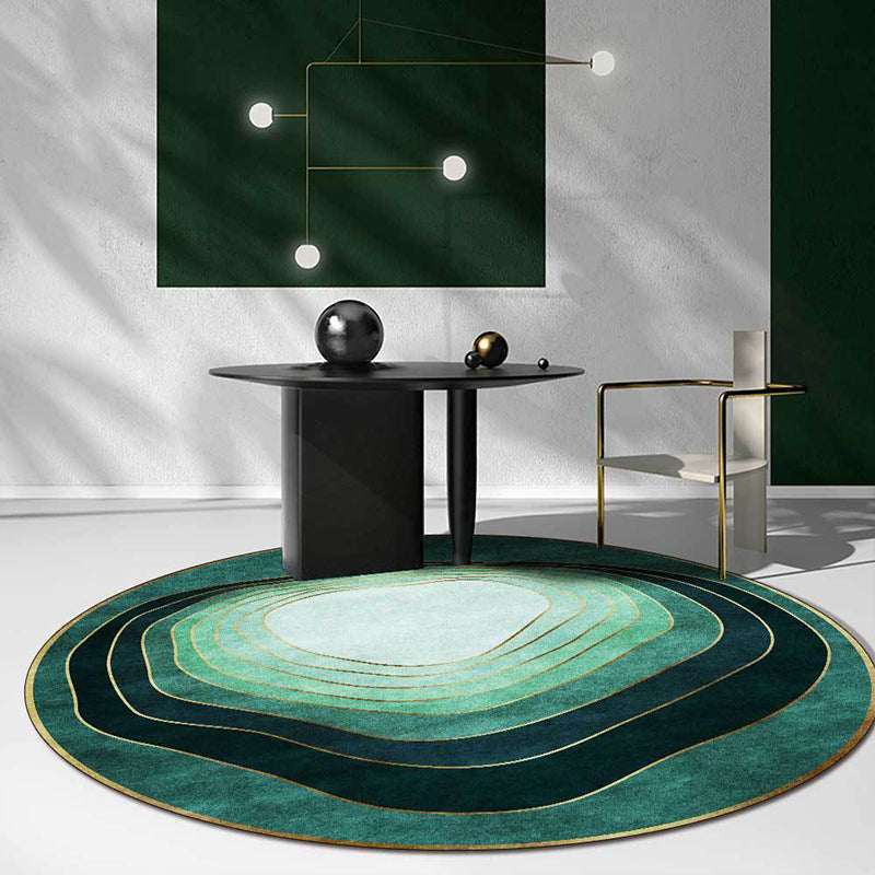 Green Modern Rug Polyester Ombre Swirl Lines Pattern Rug Washable Non-Slip Backing Carpet for Living Room
