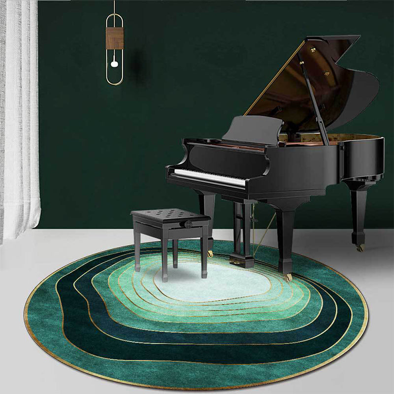 Green Modern Rug Polyester Ombre Swirl Lines Pattern Rug Washable Non-Slip Backing Carpet for Living Room