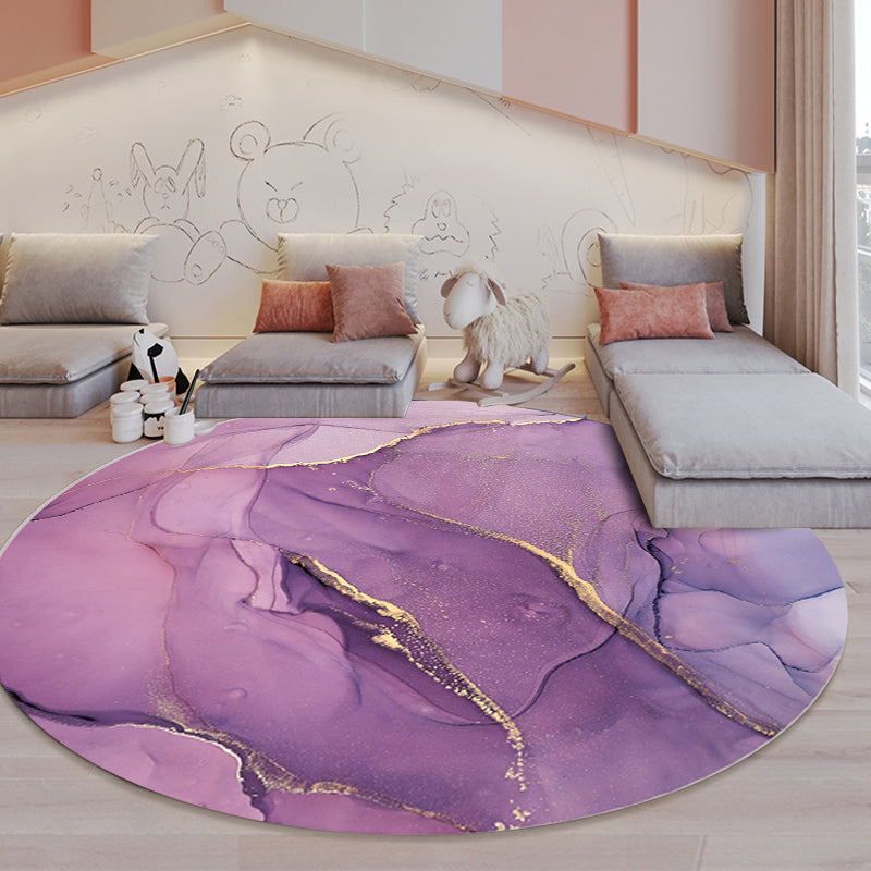 Contemporary Watercolor Pattern Rug Purple Polyester Rug Machine Washable Non-Slip Area Rug for Bedroom