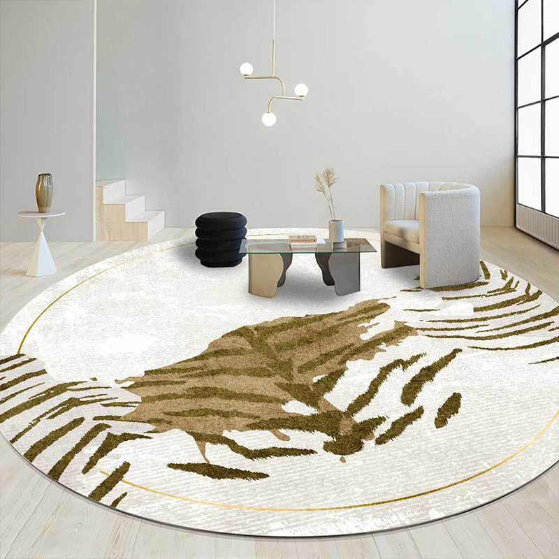 Novelty Tiger Print Rug Brown Polyester Rug Machine Washable Non-Slip Area Rug for Bedroom