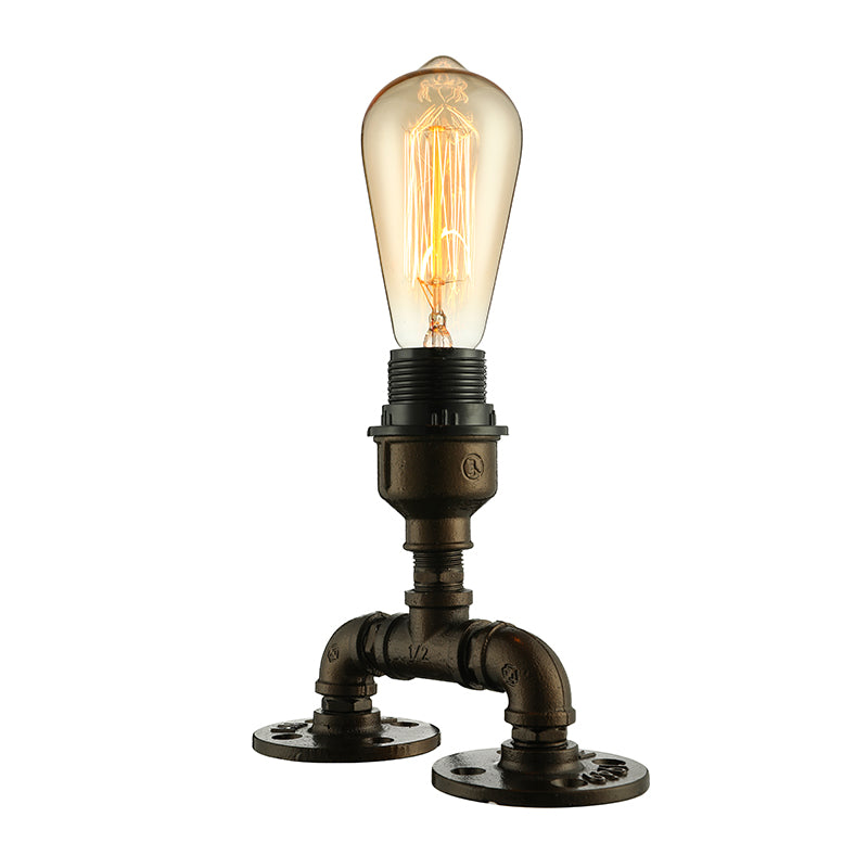 Illuminazione da tavolo a vista industriale con design del tubo 1 testa metallica in piedi in nero in nero per caffetteria